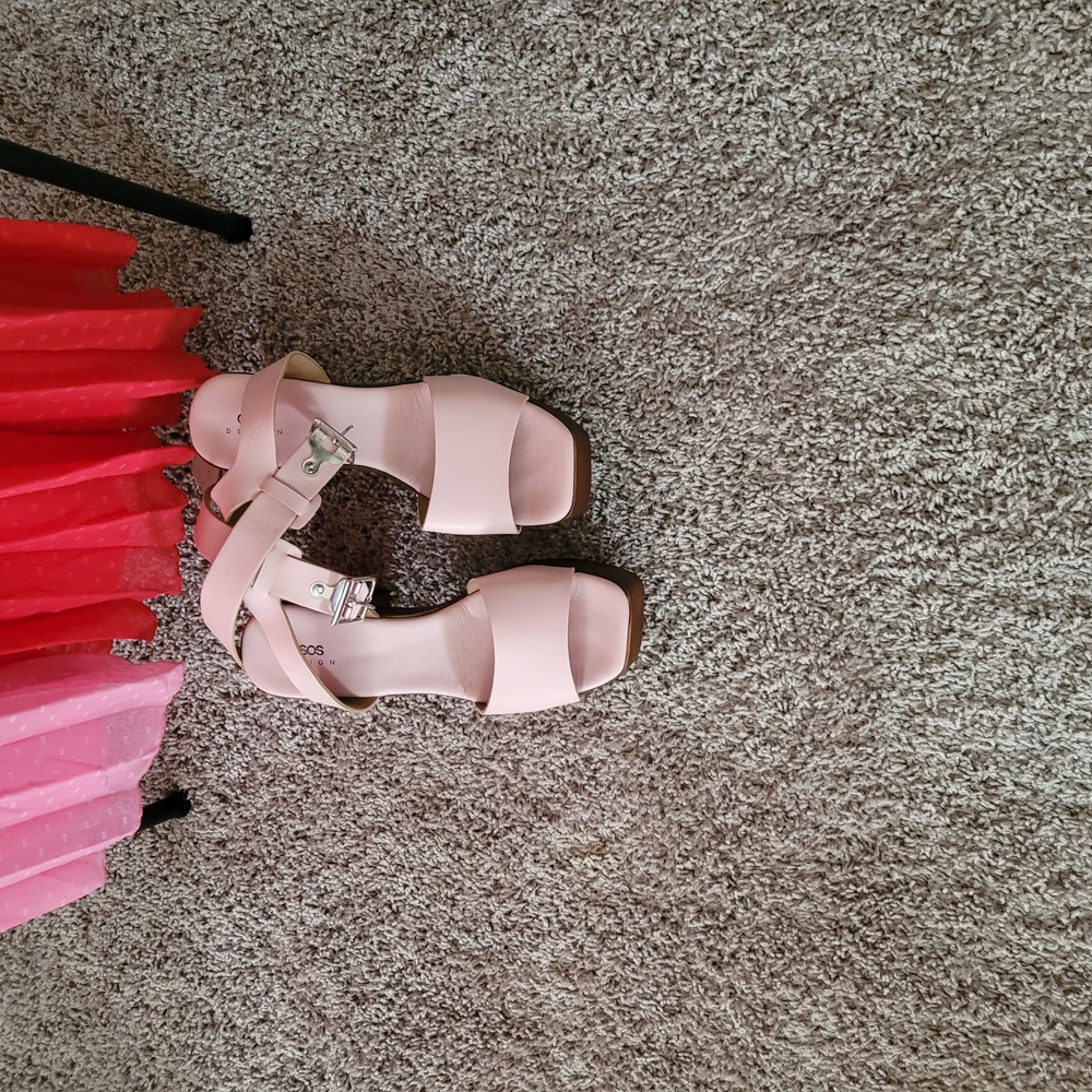 ASOS Pink heeled Sandals with Wide Straps and Open Toe